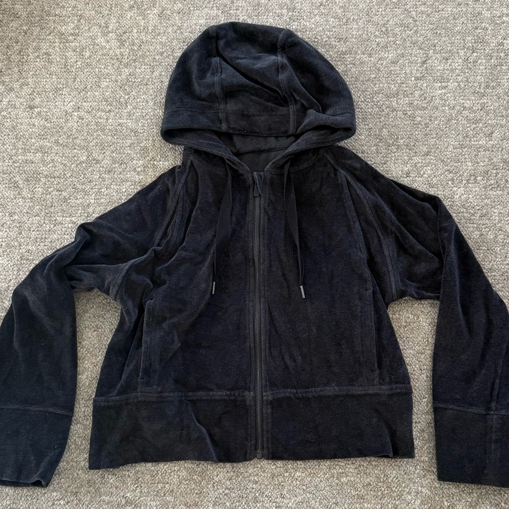 Lululemon Velour Black Hooded Zip-Up Sweater